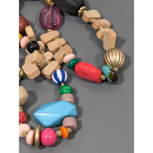 Plunder Beaded Chunky Multi‎ Color Necklace Keychain ID Badge Holder Long Boho - Picture 7 of 8